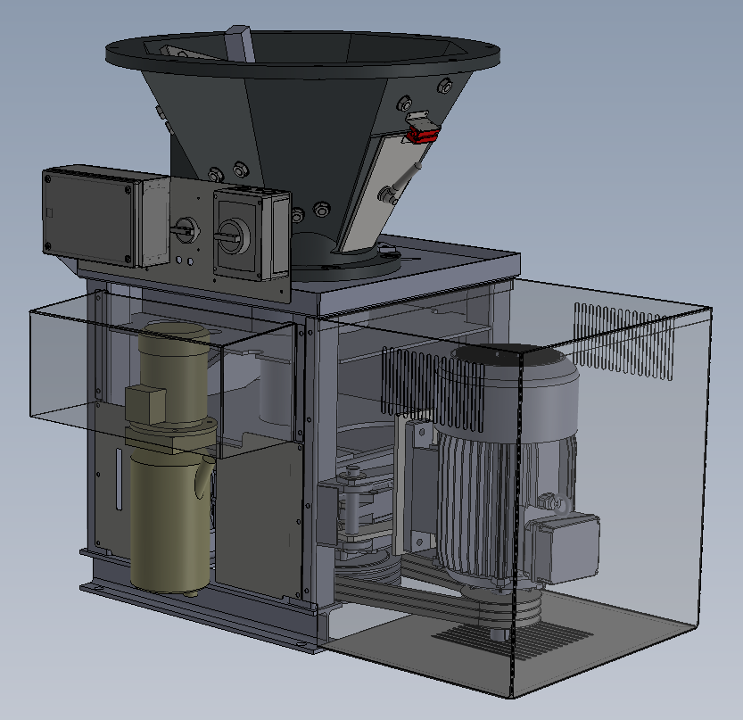 3D rendering technical cross-section of Primetek KB20 swarf centrifuge showing internal mechanism